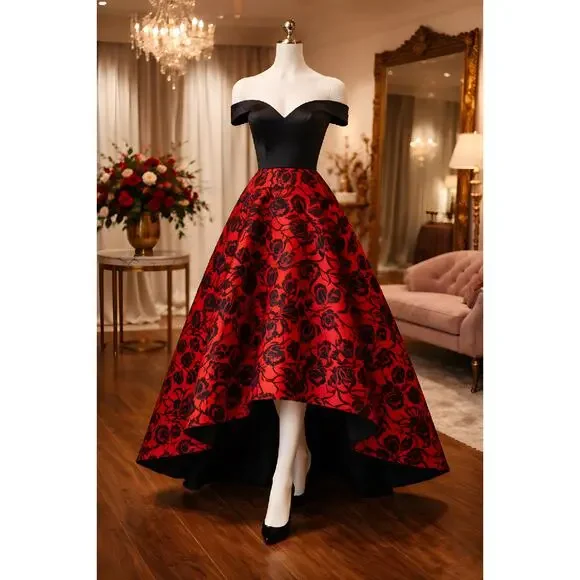 strapless open back dress Saint Laurent // Red & Multicolour Silk Floral High Low Dress – VSP  Consignment